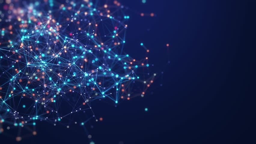 Abstract connected dots and lines. Concept of AI technology, Motion of digital data flow. Communication and technology network concept with moving lines and dots. 3D rendering Video