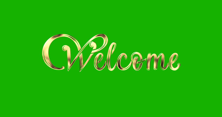 Welcome text animation on the green screen alpha channel. Handwritten text calligraphy animated in gold and white. Easy to put into any video