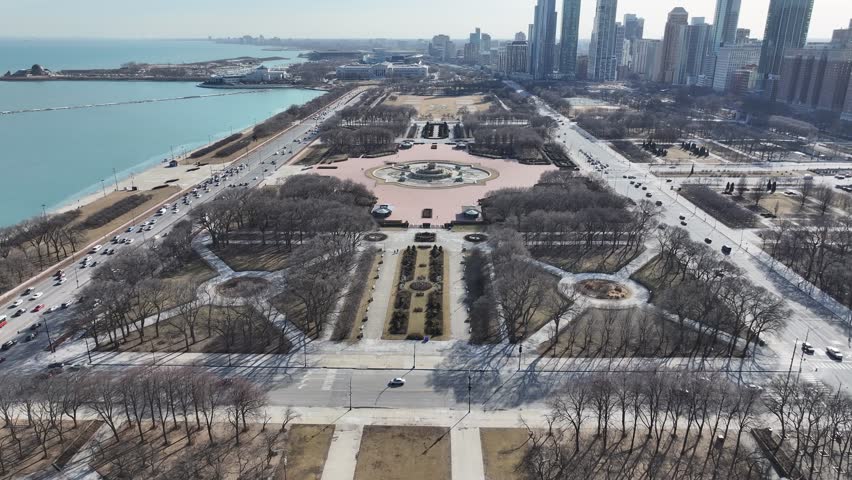 Grant Park At Chicago In Illinois United States. Downtown Cityscape. Leisure Park Landscape. Grant Park At Illinois United States. Metropolitan District. Big City Background.