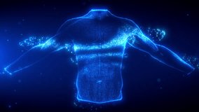 Futuristic holographic male human torso with arms, scanning and revealing details in a seamless 3D rotating view. Ideal for sci-fi, medical visualization, and virtual anatomy concepts - Powered by Shutterstock - Get 15% off with code: PIKWIZARD15