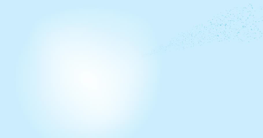 Light Blue Background Loop With Swarm Of Birds-like Flying Particles. Pastel Blue And White Radial Gradient With Small Particles Flyling Fast In The Abstract Sky. Minimalist Looped Layout. 