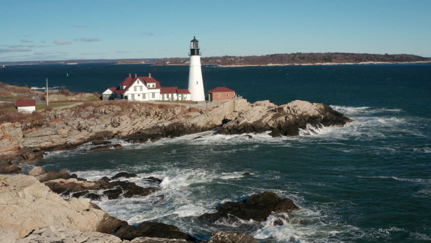 Drone View of Portland Head Light in Cape Elizabeth, Maine
