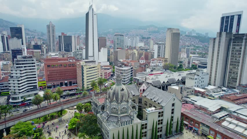 Vibrant Cityscape with Historic and Modern Buildings - Medellin, Colombia