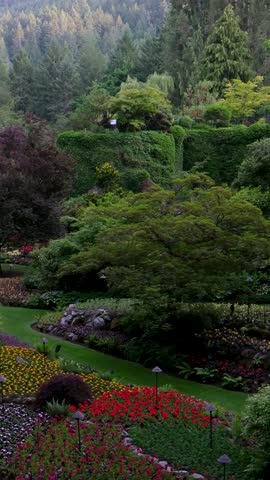 Beautiful summer view of Sunken Garden at Butchart Gardens on Vancouver Island, British Columbia, Canada, in horizontal format