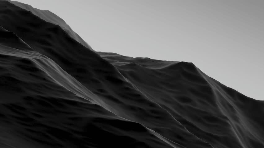 Black mountain landscape on the sky horizon,rocky relief stone surface,abstract design,animation.3D render