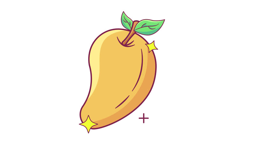 Animated yellow mango with sparkling effects, ideal for food, fruit, and healthy eating content in 4K resolution with alpha channel