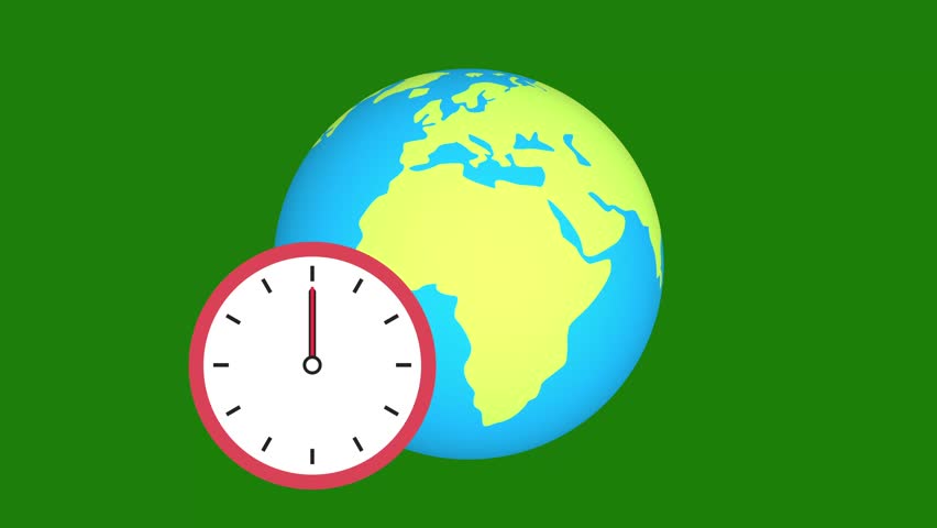 Earth Rotation and Clock Time-Lapse Over 24 Hours on Green Screen