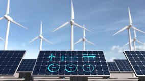 Renewable energy from solar panels and wind turbines with digital data, Green alternative energy concept. - Powered by Shutterstock - Get 15% off with code: PIKWIZARD15