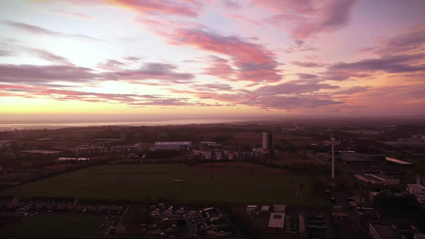 Aerial View over Dundalk at Sunrise, Louth, Ireland 