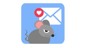 An animated cartoon mouse stands on a wood slice, with a white envelope and a red heart icon above. Alpha channel. Seamless looping. A cute animal email notification with humor and a happy expression. - Powered by Shutterstock - Get 15% off with code: PIKWIZARD15