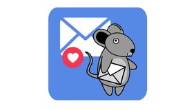 An animated cartoon mouse stands on a wood slice, with a white envelope and a red heart icon above. Alpha channel. Seamless looping. A cute animal email notification with humor and a happy expression. - Powered by Shutterstock - Get 15% off with code: PIKWIZARD15