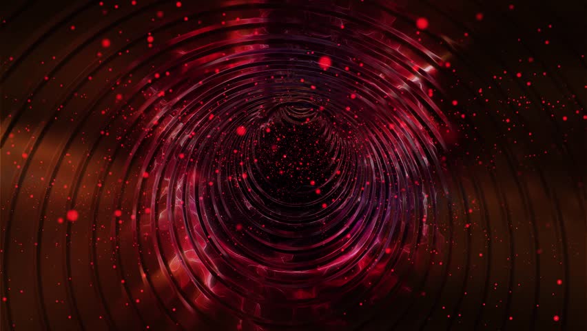 A neon tunnel with glowing concentric rings reminiscent of science fiction.
