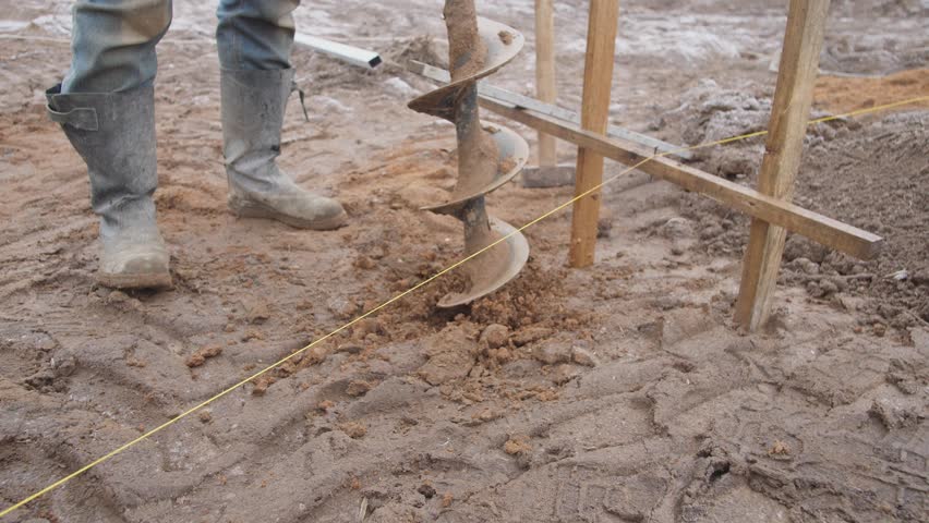 An auger drill is utilized at a construction site specifically for the purpose of digging foundations effectively