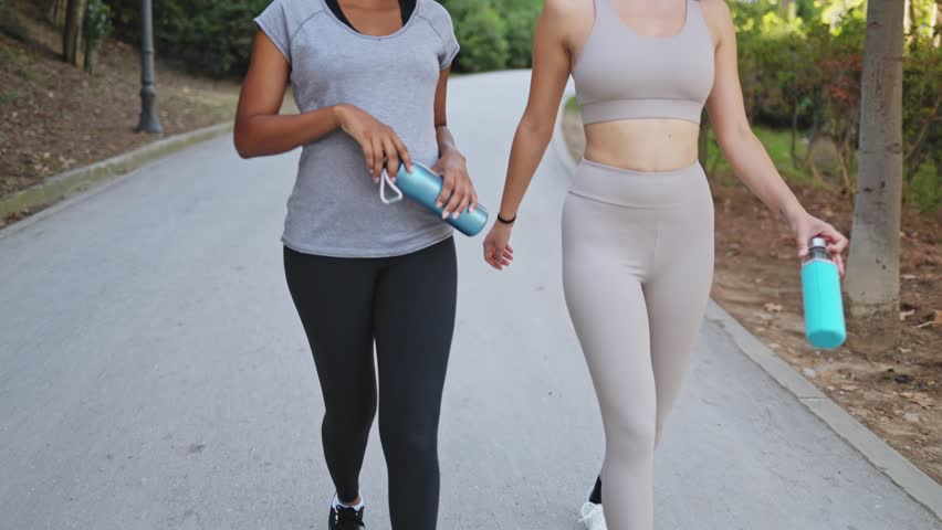 Women walking and running in a park