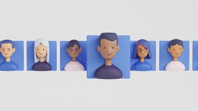 Abstract avatars of people and a magnifying glass. 3d render animation. Recruitment, human resources, talent acquisition, or hiring concept. searching and selecting candidates for the job - Powered by Shutterstock - Get 15% off with code: PIKWIZARD15