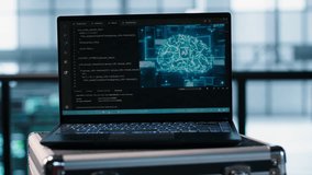 Focus on laptop used by teamworking data center computer scientists in background using artificial intelligence. Notebook screen with neural networks doing computing processes, camera A close up - Powered by Shutterstock - Get 15% off with code: PIKWIZARD15