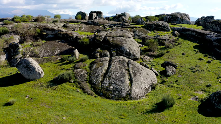 Aerial view of the rocky area of Villamayor's stone, which is a type of sandstone and clayey rock. It is used in the construction and decoration of facades due to its easy handling. 
