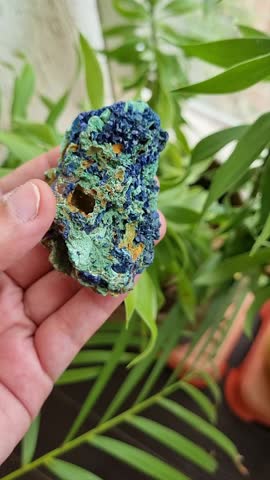 Showing natural Chrysocolla crystal in hand
