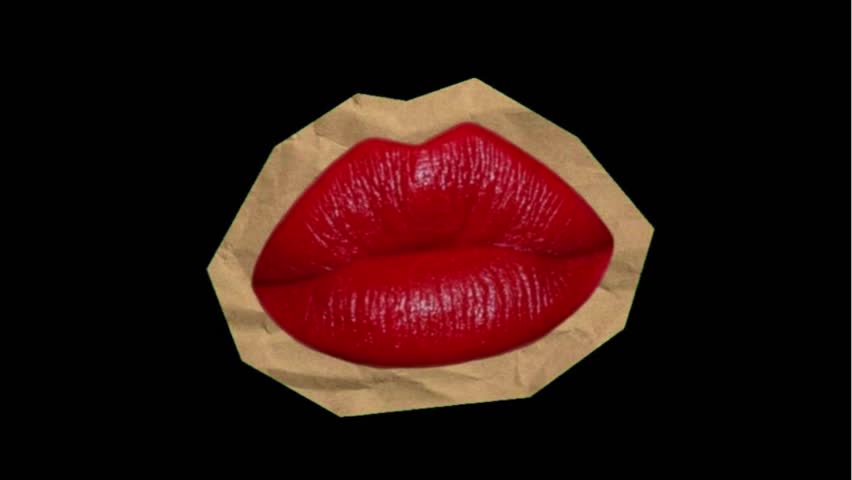 Crumbled Paper Animation of Mouth with Red Lipstick as a Collage Art Motion Graphic Element (4K)