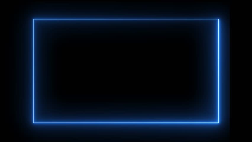 neon blue color square rectangle picture frame animation icon shape round retro show display box rotation movement on black background 