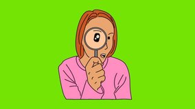 line art animation of woman with magnifying glass green background - Powered by Shutterstock - Get 15% off with code: PIKWIZARD15