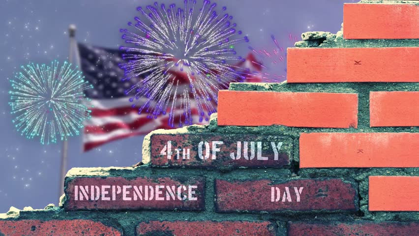 American flag, fireworks and 4 July, Independence Day in the USA
