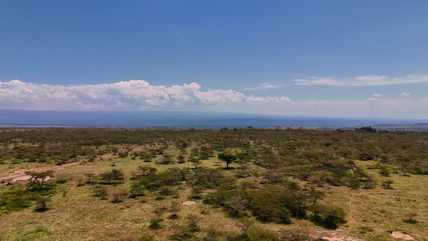 Kenyan desert landscape aerial view, drone footage of arid plains and dunes