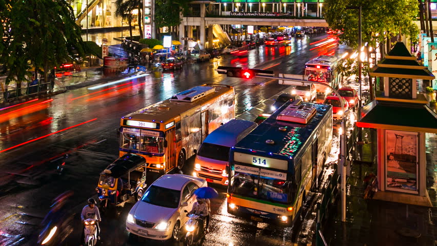 BANGKOK - 13 JULY: Timelapse view of night traffic in Bangkok, Thailand, on July