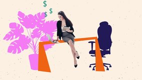 Contemporary art motion collage video of collage of businesswoman sit table hold tablet surf laptop multitask office - Powered by Shutterstock - Get 15% off with code: PIKWIZARD15