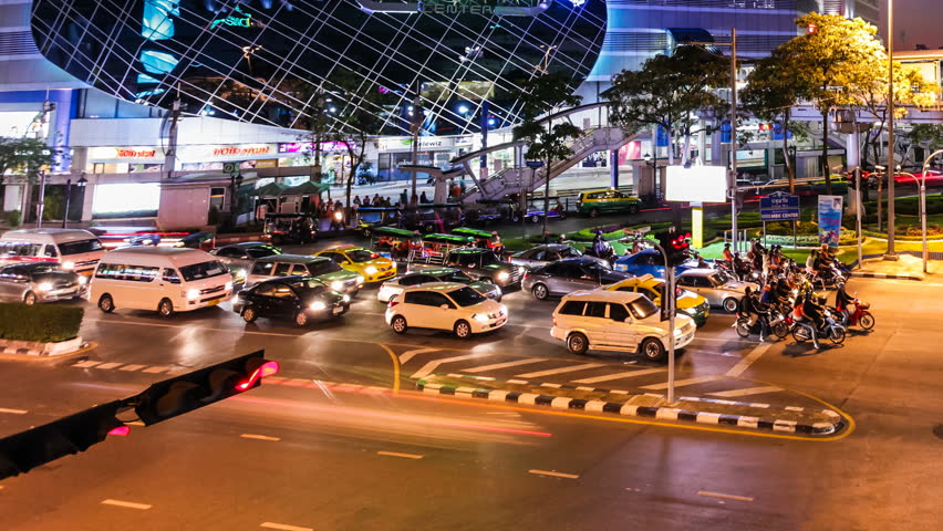 BANGKOK - 7 FEBRUARY: Timelapse view of night traffic in the street of Bangkok,