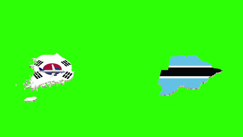 Animation Of Flight From South Korea To BOTSWANA On Green Screen