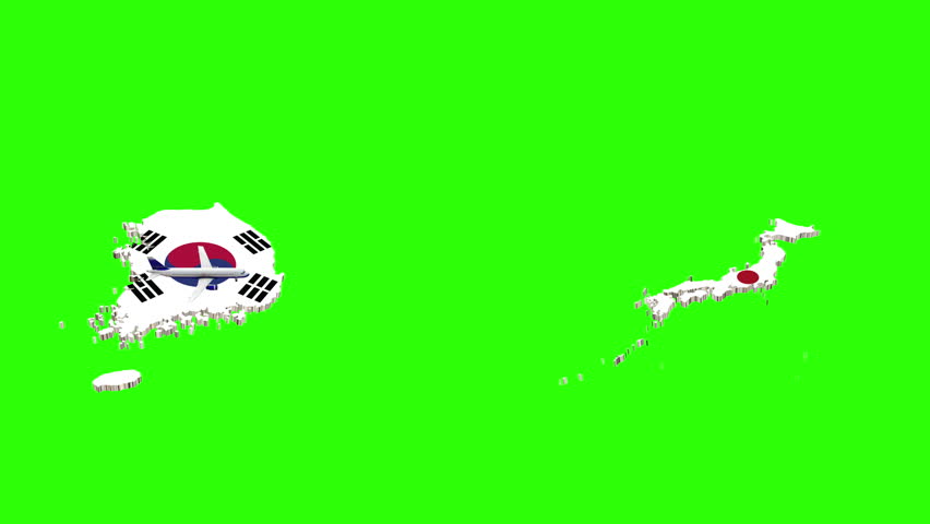 Animation Of Flight From South Korea To JAPAN On Green Screen
