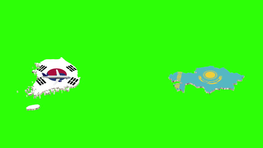 Animation Of Flight From South Korea To KAZAKHSTAN On Green Screen