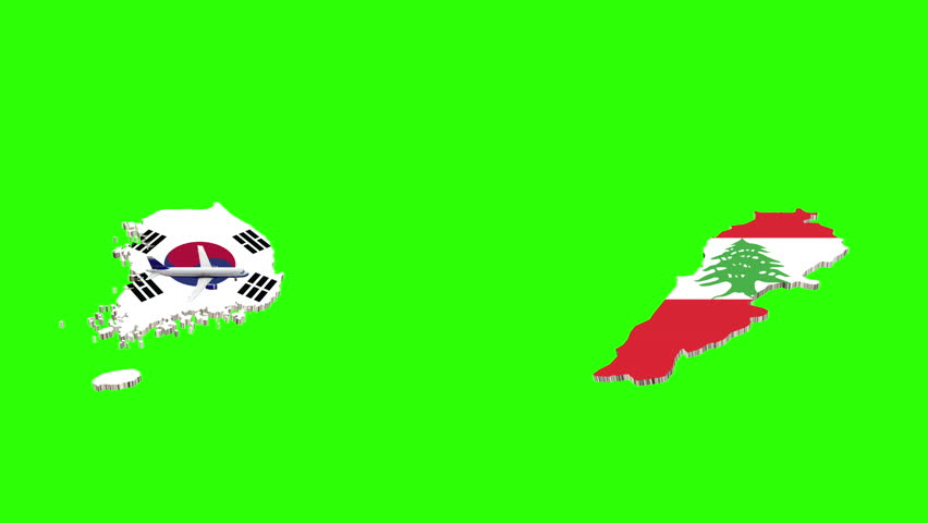 Animation Of Flight From South Korea To LEBANON On Green Screen
