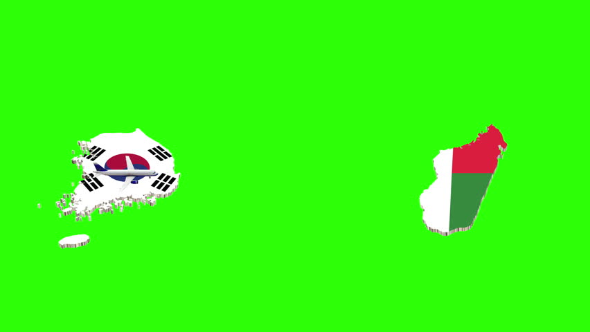 Animation Of Flight From South Korea To MADAGASCAR On Green Screen