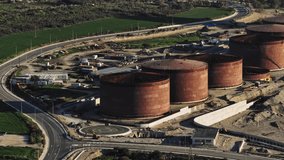 Aerial view Petrol terminal Cyprus. Industrial landscape on the island. High quality 4k footage - Powered by Shutterstock - Get 15% off with code: PIKWIZARD15