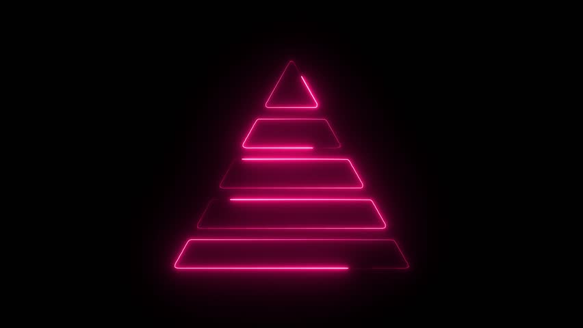 Glowing Neon Pyramid Icon, Symbol of Hierarchy and Structured Data, HD Video Motion Graphic Animation on Black Background