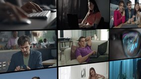 Video collage of different people working online on the Internet. Network work is removed, business calls are made via a web camera, not a smartphone or tablet. High quality 4k footage - Powered by Shutterstock - Get 15% off with code: PIKWIZARD15