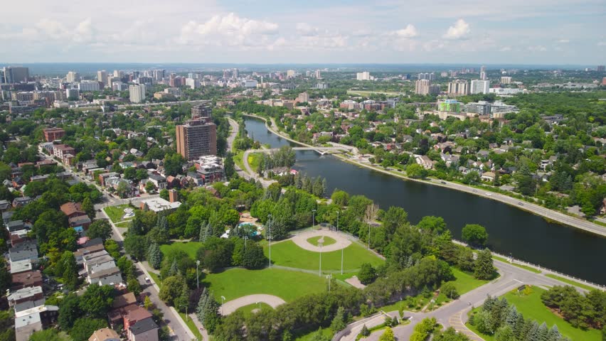 Aerial view of the Rideau Canal, a UNESCO World Heritage Site, located in Ottawa, Ontario, Canada