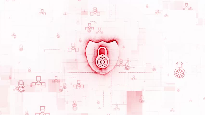 Cyber security lock animated red color glowing white background