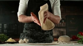 Super Slow Motion of Chef Making Yeast Dough . Filmed on High Speed Cinema Camera, 1000 fps . Closeup of Bread or Pizza Dough Preparation - Powered by Shutterstock - Get 15% off with code: PIKWIZARD15
