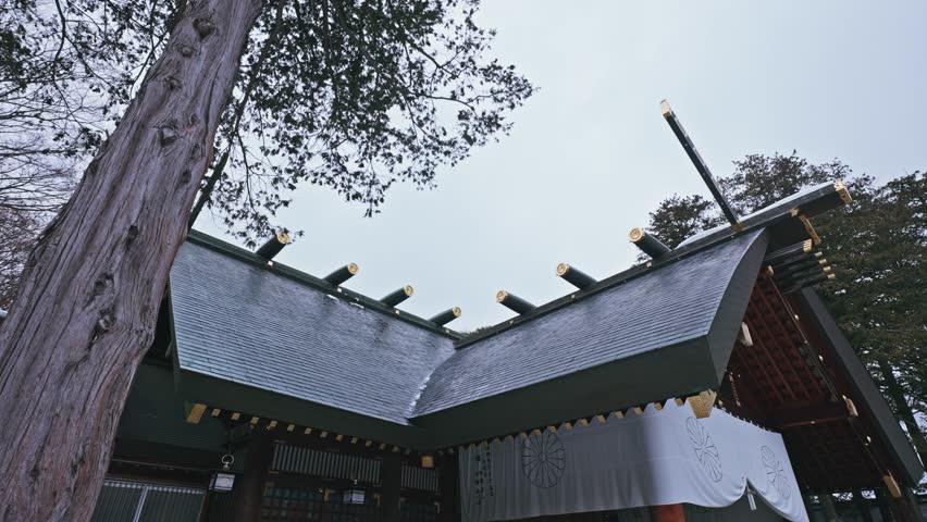 Interior of Hokkaido Shrine in winter in Sapporo, Japan
The text that appears in the video records the time when the Hokkaido Shrine was built.