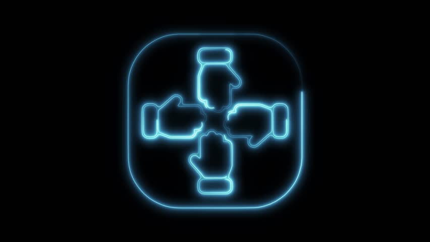 Glowing Neon Unity Icon, Symbol of Harmony and Collective Strength, HD Video Motion Graphic Animation on Black Background
