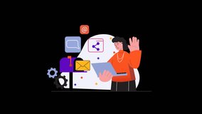 Woman in red sweater interacting with digital elements - Powered by Shutterstock - Get 15% off with code: PIKWIZARD15