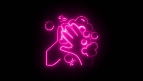 Glowing Neon Hand Wash Icon, Hygiene and Sanitation Symbol, HD Motion Graphic Animation on Black Background - Powered by Shutterstock - Get 15% off with code: PIKWIZARD15