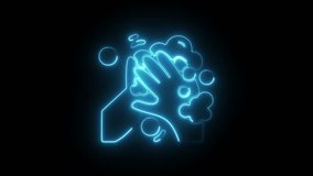 Glowing Neon Hand Wash Icon, Hygiene and Sanitation Symbol, HD Motion Graphic Animation on Black Background - Powered by Shutterstock - Get 15% off with code: PIKWIZARD15