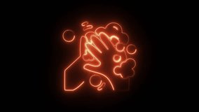 Glowing Neon Hand Wash Icon, Hygiene and Sanitation Symbol, HD Motion Graphic Animation on Black Background - Powered by Shutterstock - Get 15% off with code: PIKWIZARD15