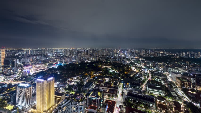 Time lapse of the Singapore skyline at night.
