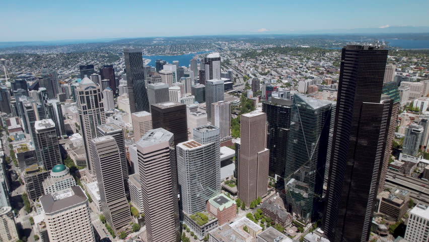City Skyscraper Buildings Downtown Seattle Aerial View