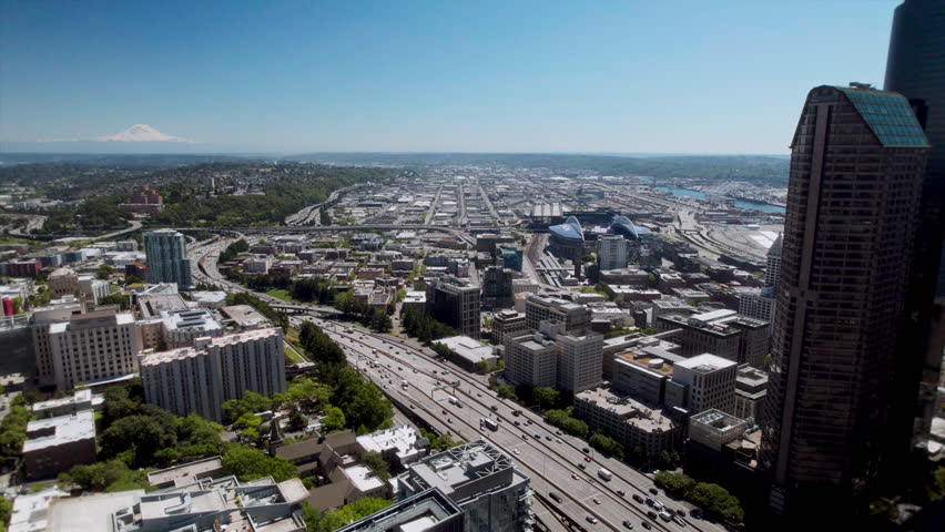 Seattle Washington Aerial Background with Mount Rainier